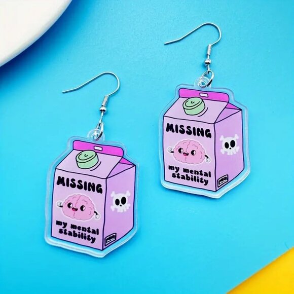 Boho Acrylic Pink Juice Box Dangle Earrings - Picture 3 of 6